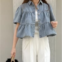 ティアードショートデニムブラウス
