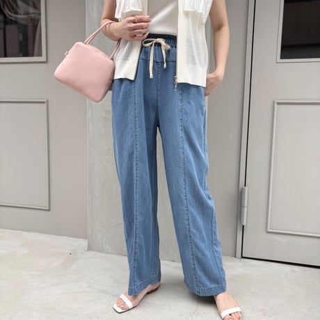 テンセルデニムレイヤードワイドパンツ