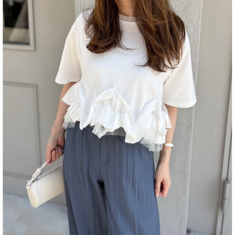 裾フリルチュールショートTシャツ