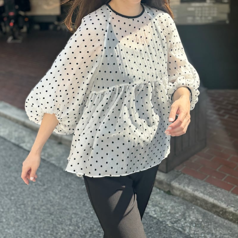 ぷに様 ブラウス Fドット ハートドット柄ブラウス | レディース