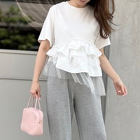 レース×チュールアシンメトリーカットソー