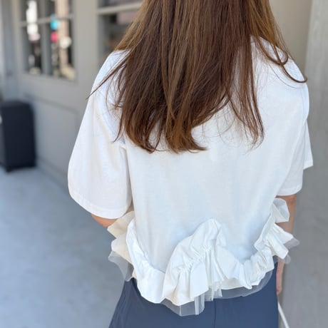 裾フリルチュールショートTシャツ