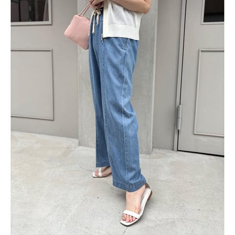 テンセルデニムレイヤードワイドパンツ