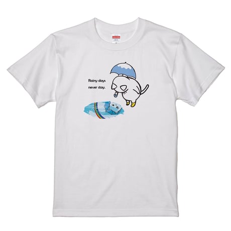 [猫郎雑貨店]Tシャツ オリジナル猫柄プリント 綿100％ 5.6オンス メンズ 雨の日の猫郎 白 S～XXL