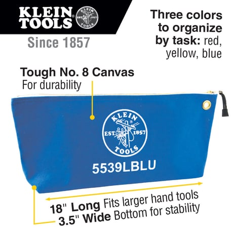 【KLEIN TOOLS】5539LCPAK Zipper Bags, Large Canvas Tool Pouches,18インチ-3色-1セット