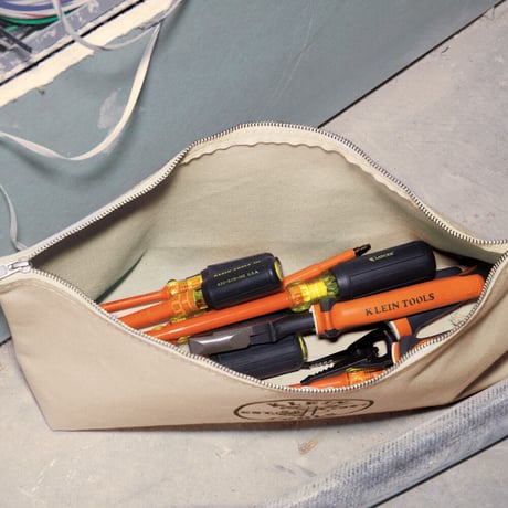 【KLEIN TOOLS】5539LNAT Zipper Bag, Large Canvas Tool Pouch, 18インチ-Natural
