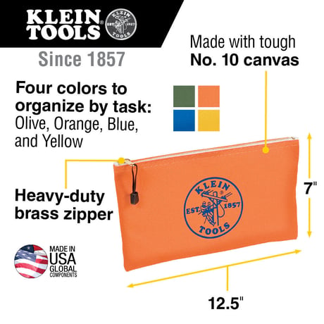 【KLEIN TOOLS】5140 Zipper Bags, Canvas Tool Pouches-4色が1SET◆