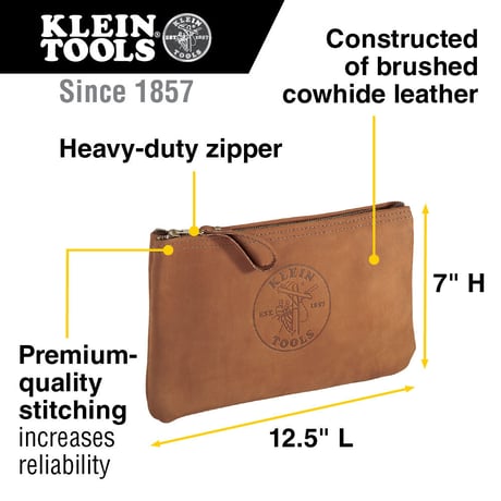 【KLEIN TOOLS】5139L Zipper Bag, Top-Grain Leather Tool Pouch, 12.5インチ