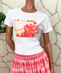 ストレッチ半袖Tシャツ　プルメリアレイ