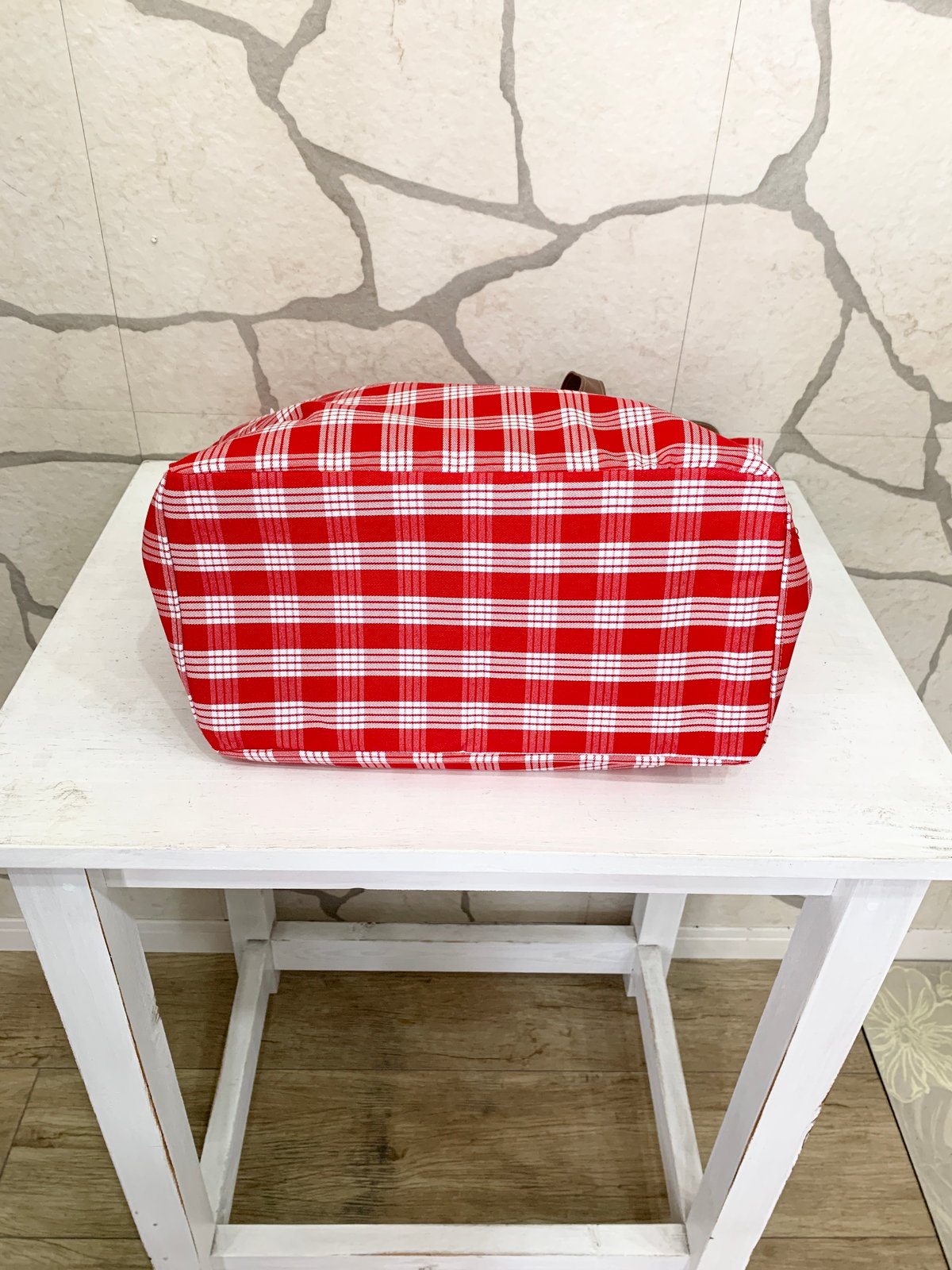 ♡ハンドメイド♡ ビッグバケツトートバッグ＊レッド　パラカチェック＊ パラカ ビッグトートバッグ | Mariee's