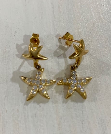 ハワイアンジュエリー ジルコニア スターフィッシュ ピアス YG