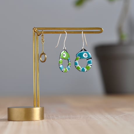 【ペア】へびピアス 緑 セルリアンブルー 白