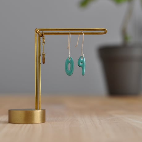 数字ピアス 0 青緑【長】
