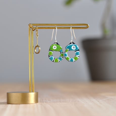 【ペア】へびピアス 緑 セルリアンブルー 白