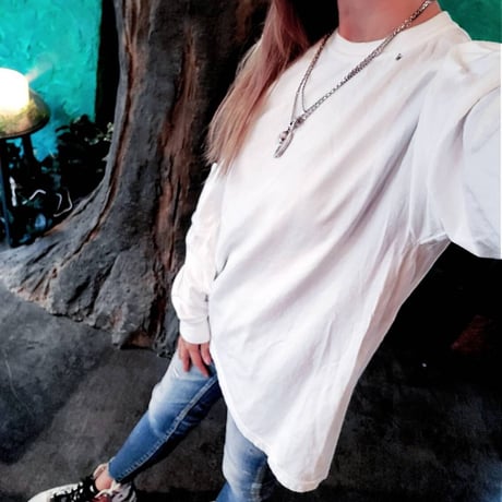 Line print Long Sleeve T-shirt (White)