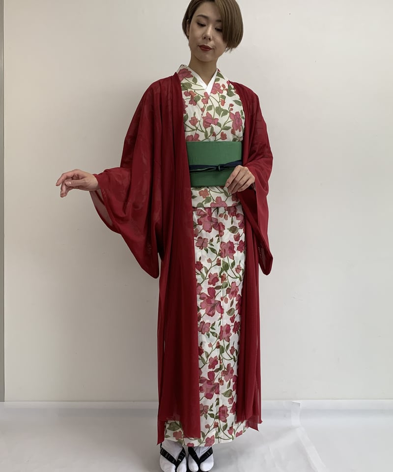 洗える長羽織 カラー展開 赤色(E2020HA-9-004) | えもんの着物