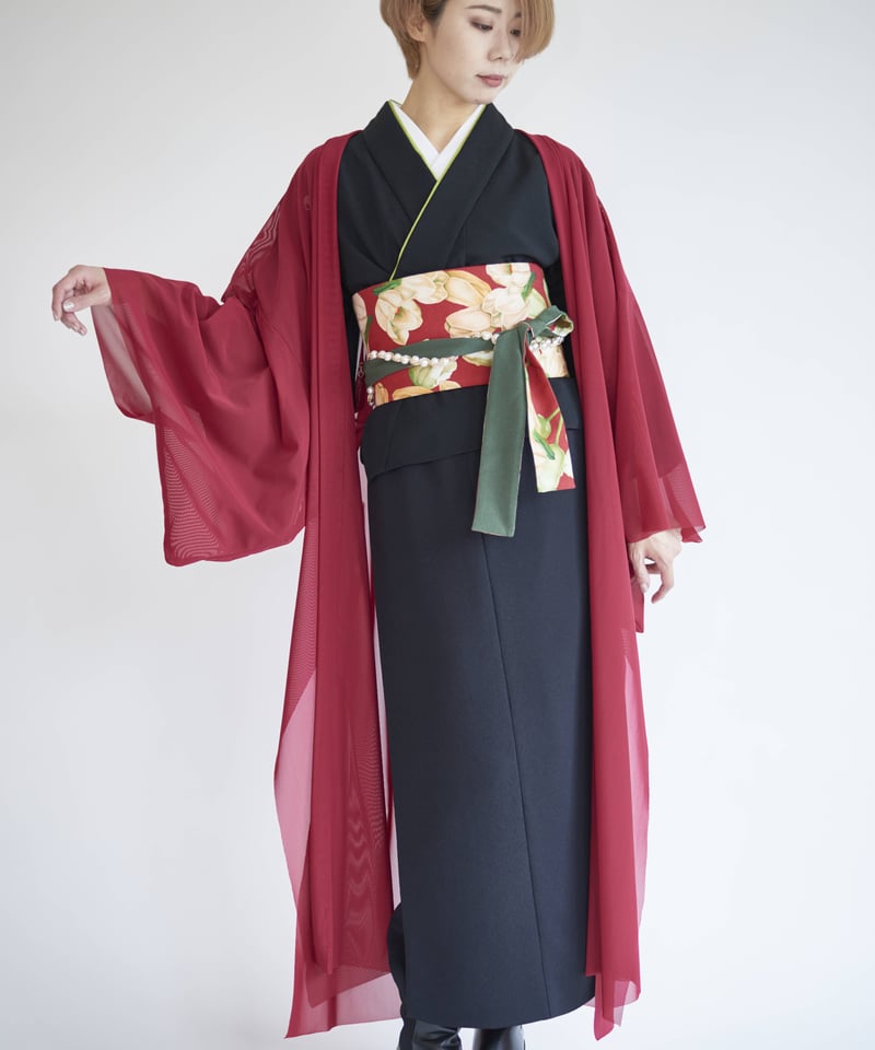 洗える長羽織 カラー展開 赤色(E2020HA-9-004) | えもんの着物