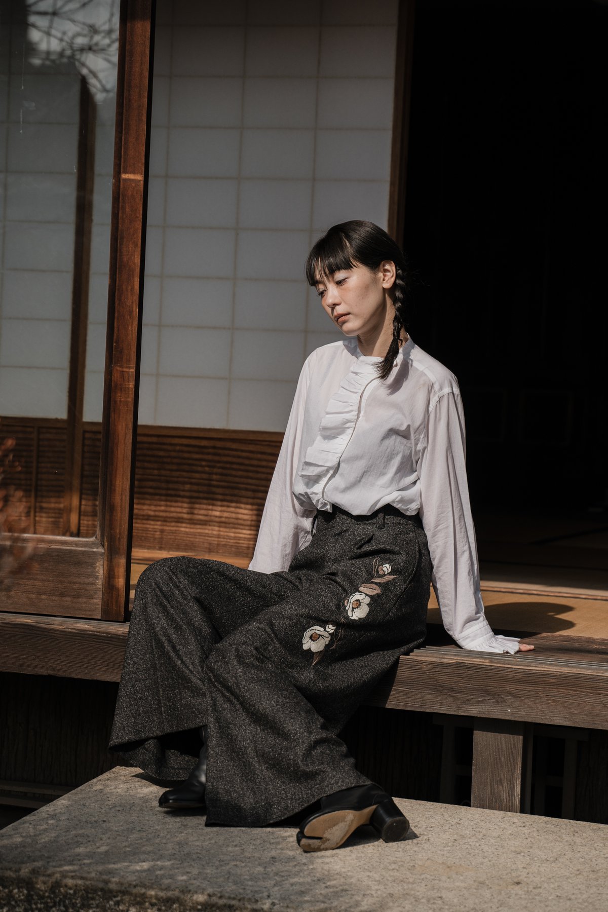 iconology 花を着るワイドパンツ【白椿】サイズ1 花を着るワイドパンツ【白椿】 | iCONOLOGY