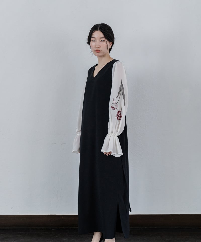 iconology 花を着るワンピース#02【チューリップ】 blackサイズ2 花を着るワンピース#02【チューリップ】-black- | iCONOLOGY