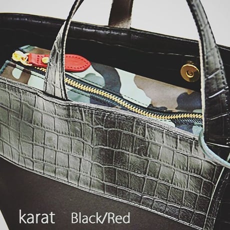 SA-CHE ナイロン×クロコ型押し 2way トートバッグ KARAT A5436 /ブラック×レッド