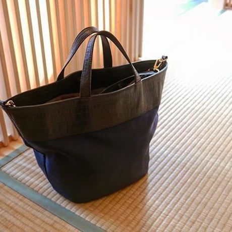 SA-CHE ナイロン×クロコ型押し 2way トートバッグ  KARAT ネイビー