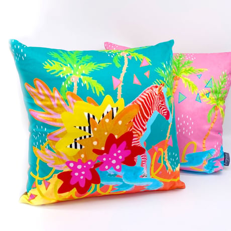 エクスプローラークッションカバー お得な2枚セット  Baby Zebra &Pink Palm