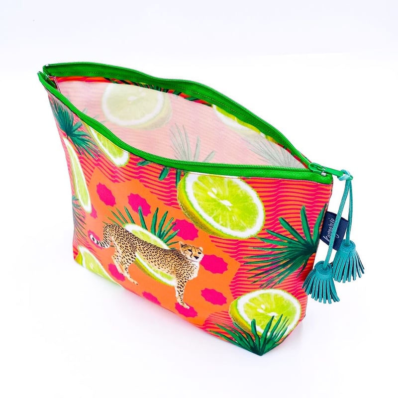 colorful summer tote☆2wayふわふわタッセル ポーチset SafariポーチDuo：Lemon Cheetah レモンチーター（タッセルの色は