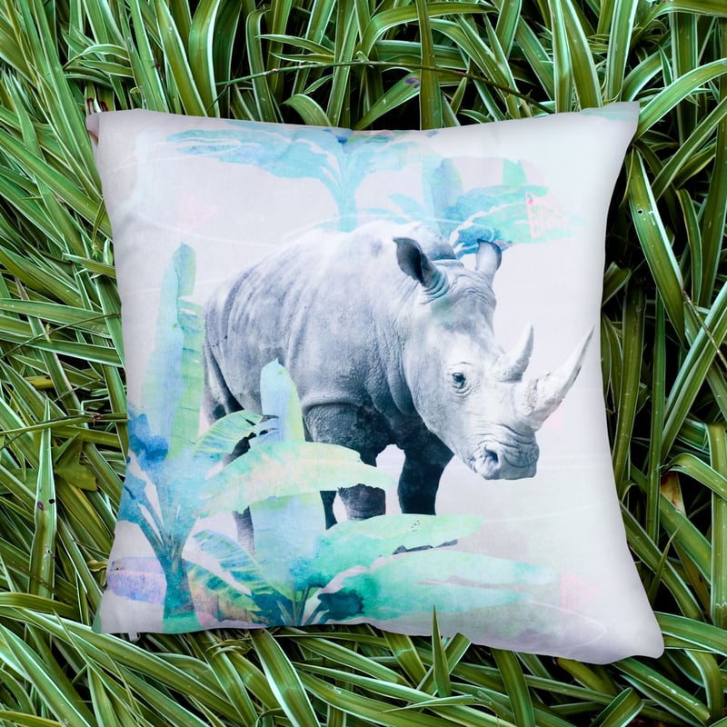 イラン製 水色 クッションカバー 約47cmセット エクスプローラークッションカバー Holiday Rhino | Kangarui