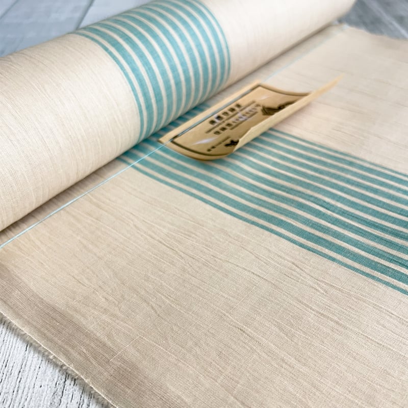 新之助上布】本麻反物「縞・アイボリー×ターコイズ」 | KIMONO CLOSET