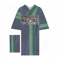 新之助上布】本麻反物「チェック・カーキ×ブルー」 | KIMONO CLOSET by