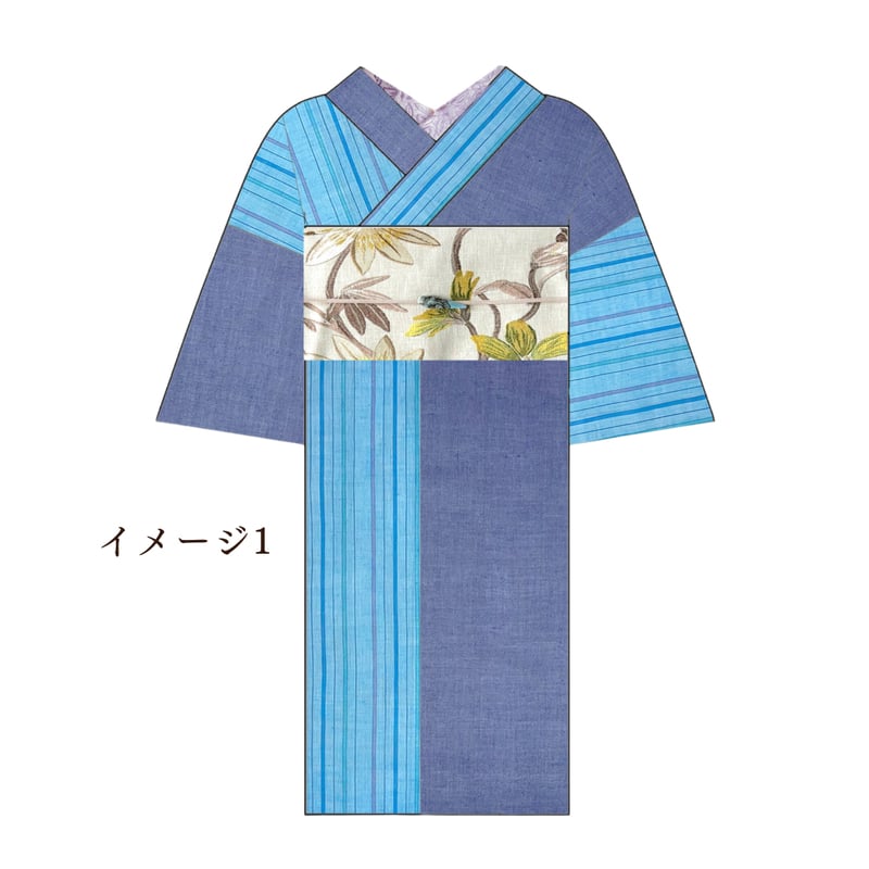 新之助上布　綿麻 新之助上布】本麻反物「チェック・カーキ×ブルー」 | KIMONO