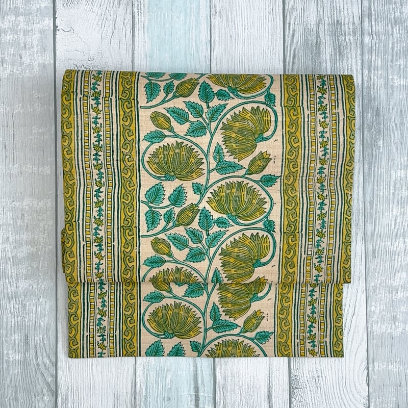 ギャラリー凛】名古屋帯「黄色いお花の横段更紗」 | KIMONO CLOSET by