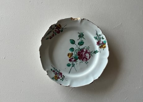 18世紀 イタリア 薔薇のブーケ 絵付けプレート 〖202501−041〗