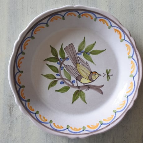 NEVERS ヌヴェール窯 鳥の絵付け皿