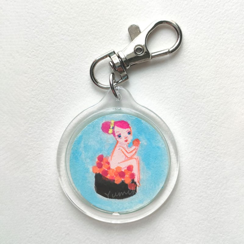 アクリル 一点物肉筆原画【巣ごもり】 Kawaii　Acryic ART 原画キーホルダー「SUSHI GIRL」-いくらblue | miurayumiko