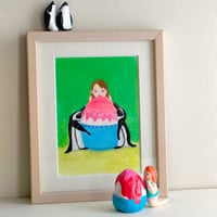 「氷で涼む」三浦由美子 原画、立体作品