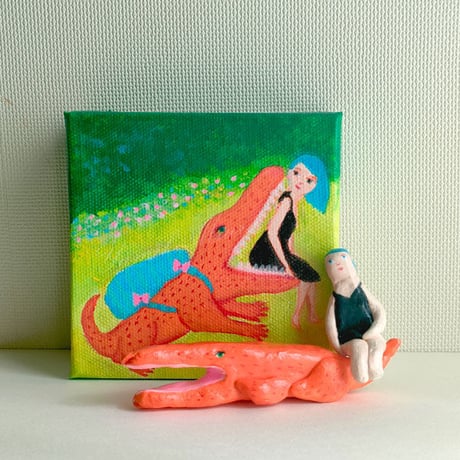 「おでかけ」三浦由美子 原画 立体キャンバス作品と立体セット
