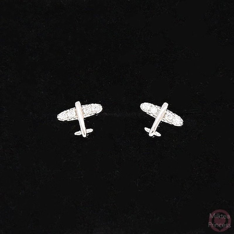 ジルコニアミニ飛行機ピアス [mp057] | Milktea Princess