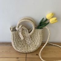 round ribbon straw bag