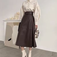 brown long leather skirt