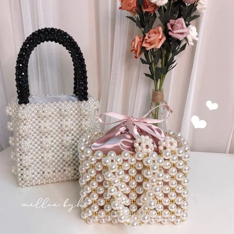 satin pink square pearl bag