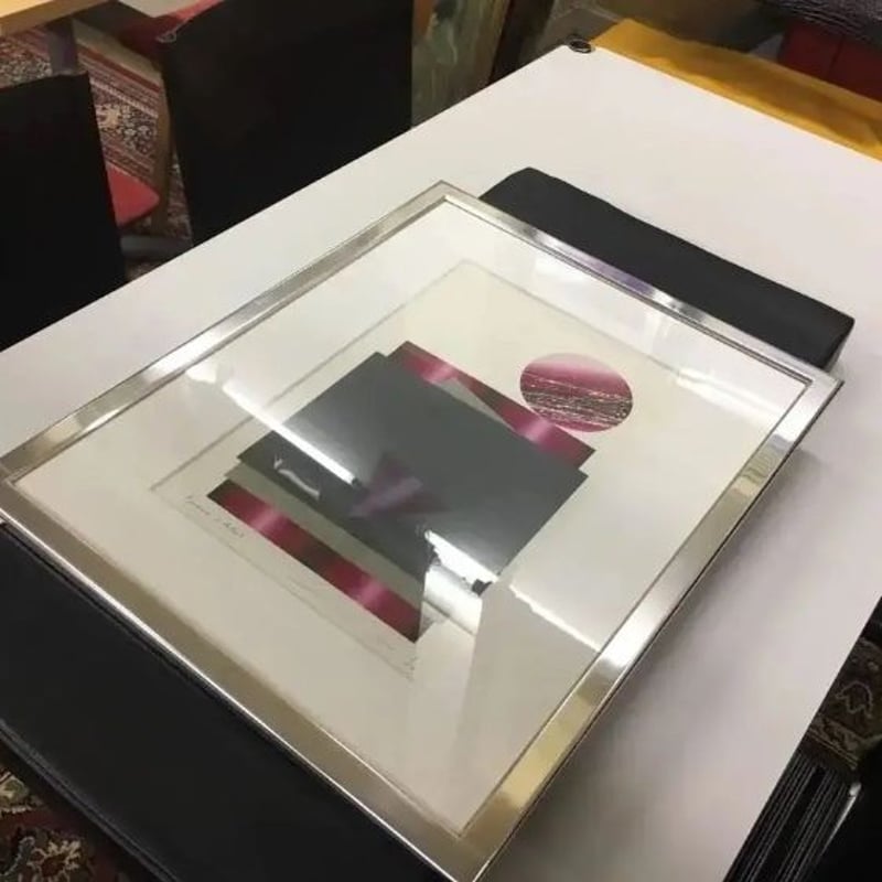 リトグラフと古布のコラージュ 鍔本達郎46×58 | 美術品専門店