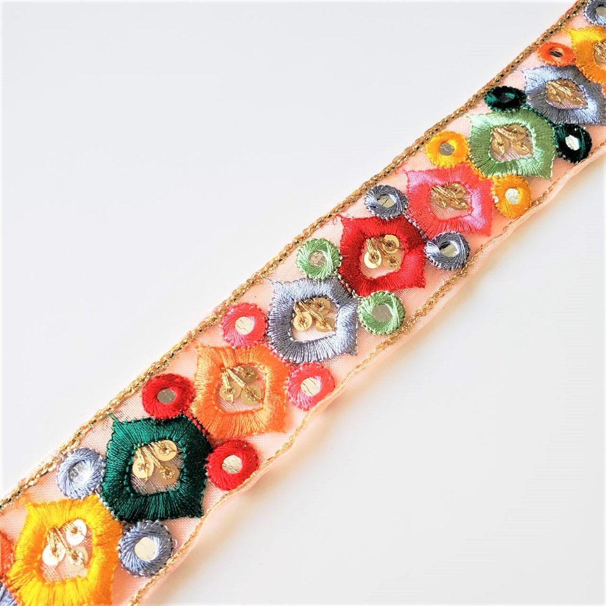 インド直輸入 カラフル刺繍リボン⑲(オレンジ) | 手芸 HL COMPANY ☆