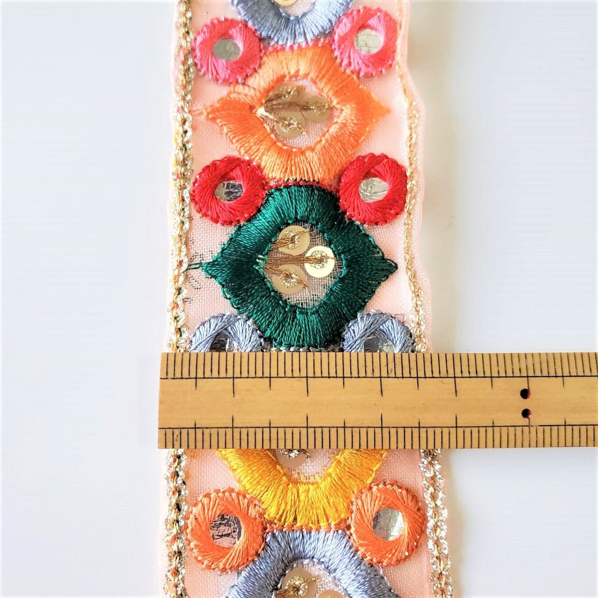 インド直輸入 カラフル刺繍リボン⑲(オレンジ) | 手芸 HL COMPANY ☆
