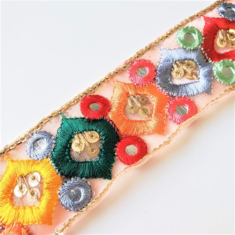 インド直輸入 カラフル刺繍リボン⑲(オレンジ) | 手芸 HL COMPANY ☆