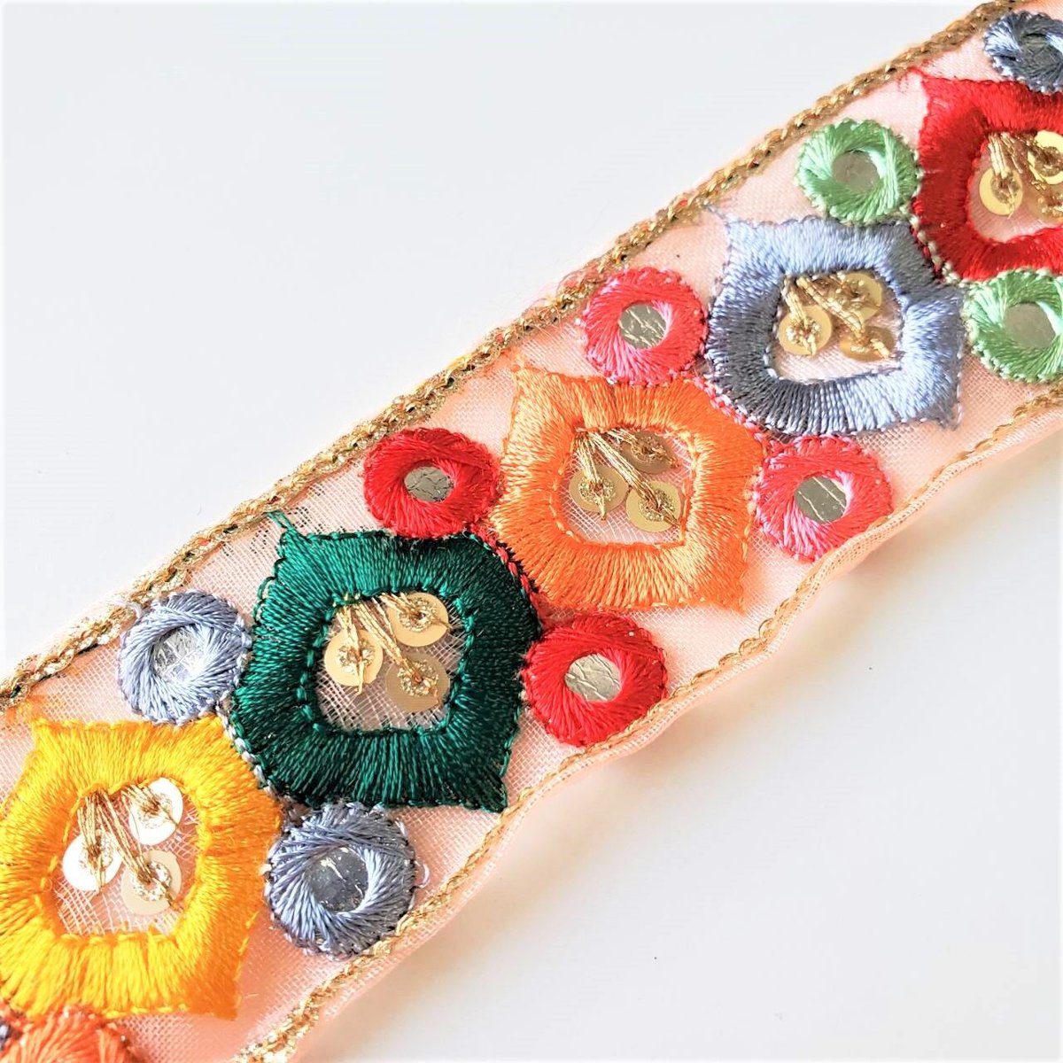 インド直輸入 カラフル刺繍リボン⑲(オレンジ) | 手芸 HL COMPANY ☆