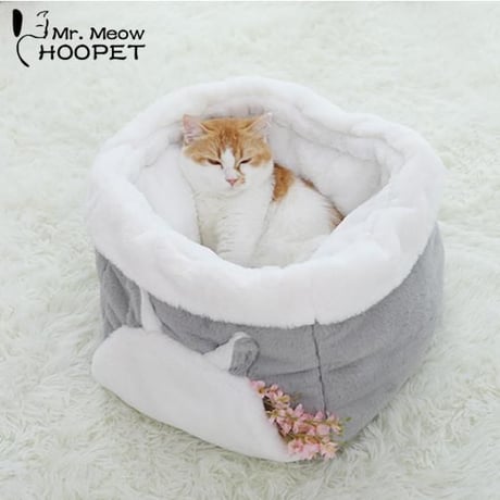 巾着みたいな猫のベッド 猫ハウスペット 猫ちゃん、ワンちゃんの冬用のお家_Ｍサイズ