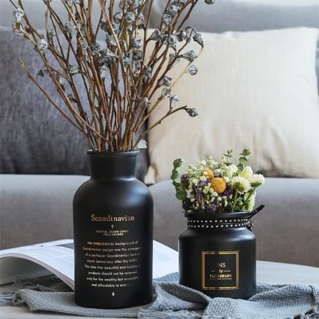 北欧風 シンプルスタイル黒いガラス製 花瓶 リビングルームのテーブルの装飾 おしゃれな装飾の花瓶