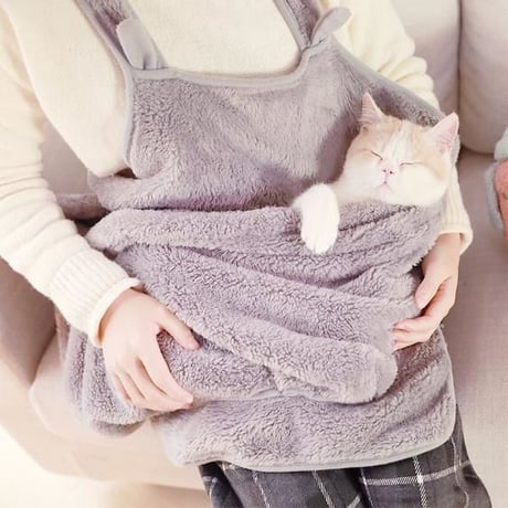 冬暖かい♪猫寝袋エプロン ペットキャリアカンガルーバッグ キティ子猫フリース子犬小型ペットホルダーポーチ