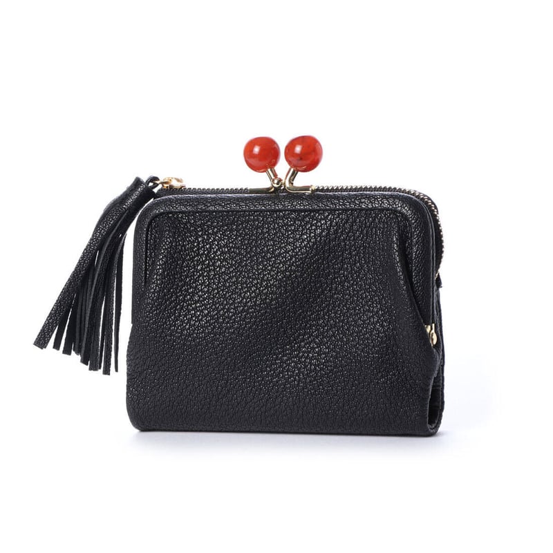 希少タグ付き ペルケ/アクリル玉がま口2つ折り財布 ネイビー